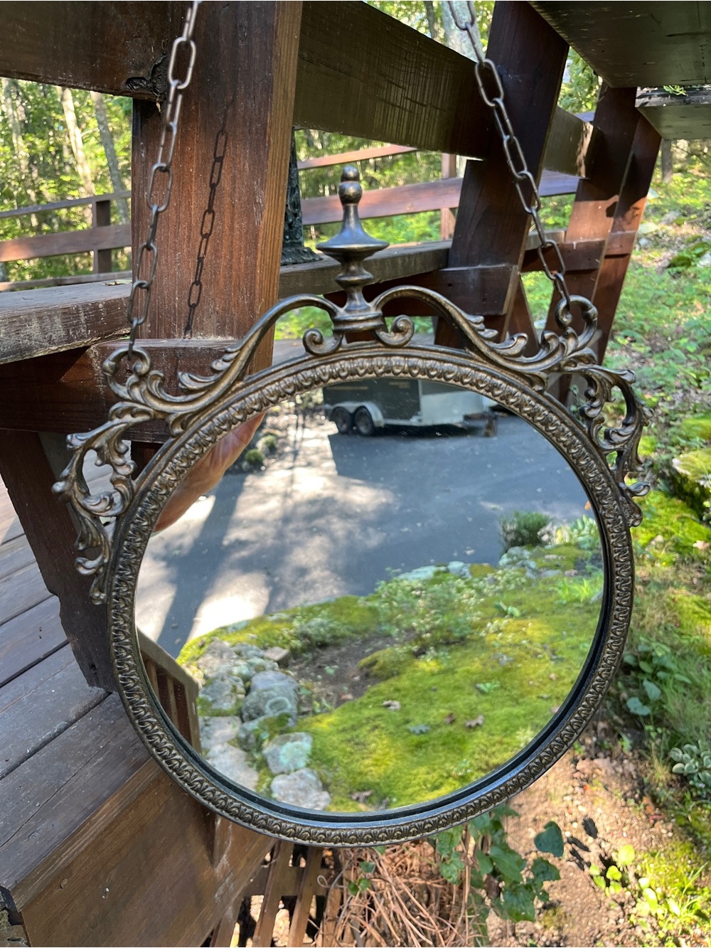Ornate Round Wall Mirror in Antique Bronze Finish - Made in Italy